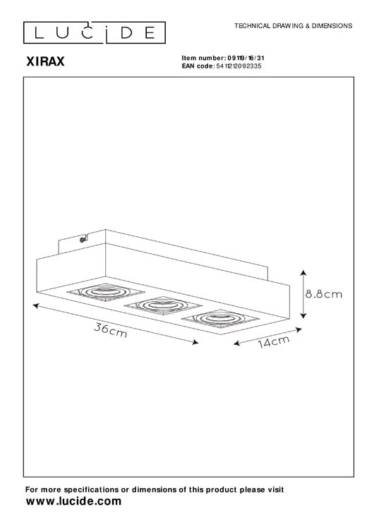 XIRAX - Plafondspot - LED Dim to warm - GU10 - 3x5W 2200K/3000K - Wit