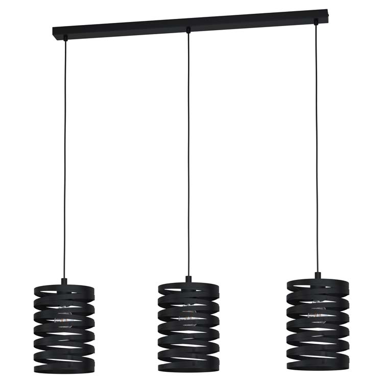 Hanglamp zwart staal diam18cm 3 lampen l94cm