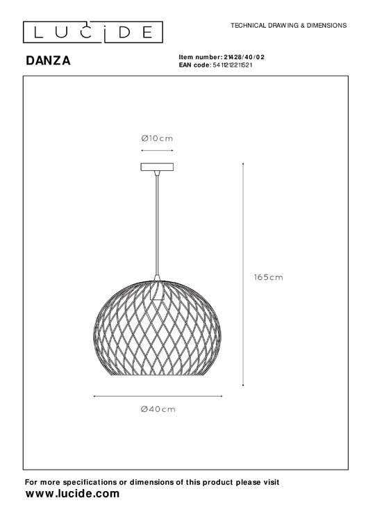 DANZA - Hanglamp - Ø 40 cm - 1xE27 - Mat Goud / Messing