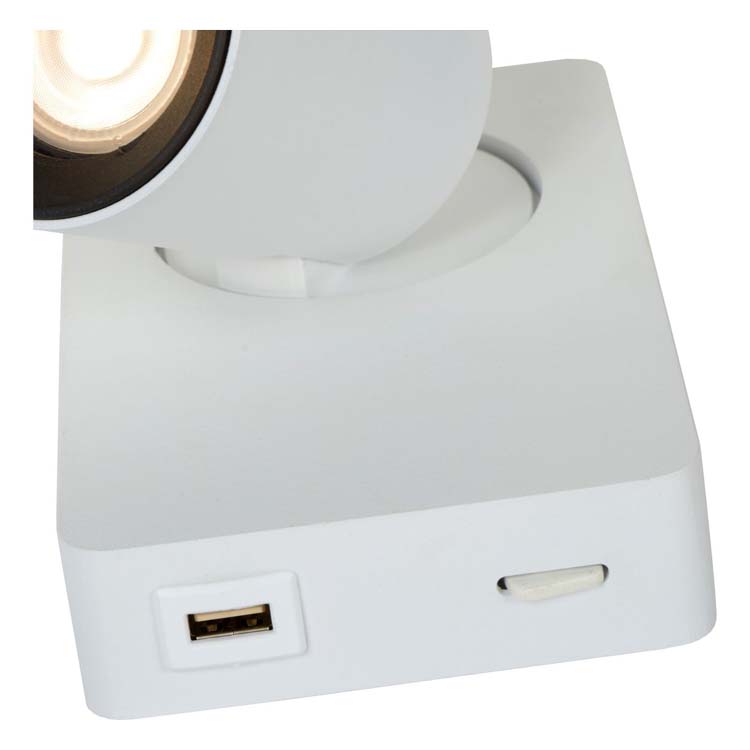 Lucide NIGEL - Wandspot - GU10 - 1x5W - Met USB oplaadpunt - Wit