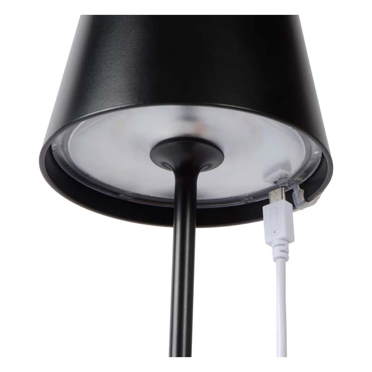 JUSTIN - Lampe de table Extérieur Rechargeable - Batterie - Ø 11 cm - LED Dim. - 1x2,2W 3000K - IP54 - 3 StepDim - Noir