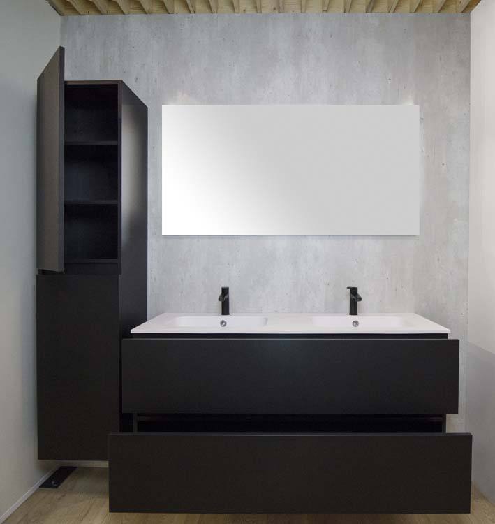 Meuble salle de bain Puro noir mat 1400mm 2 lavabo brillant