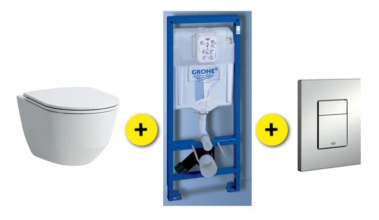Toiletset Laufen Pro wit incl  bril+ inbouwres Rapid SL+drukpl chroom