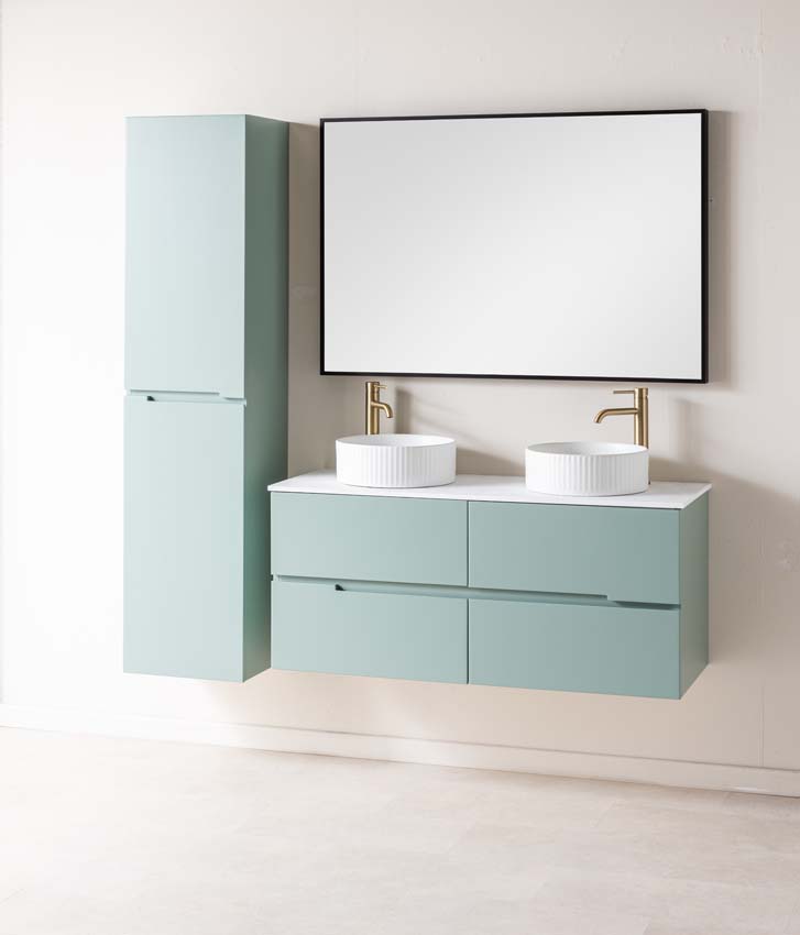 Meuble de salle de bain Truman gris-vert 1200 mm double lavabo à poser