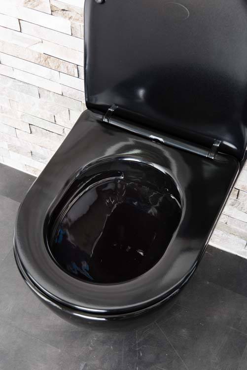 Hangtoilet Gary zwart verkort rimless + toiletbril ultradun softclose