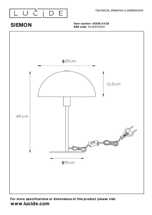 Lampe de table - Ø 25 cm - 1xE14 - Noir