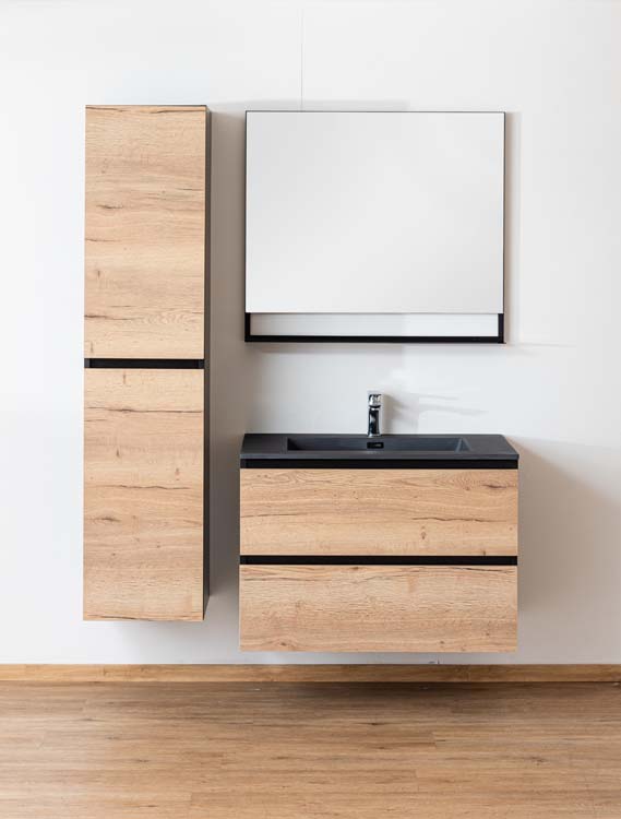 Meuble de salle de bain Dotan chêne chêne/noir 900 mm lavabo mat noir