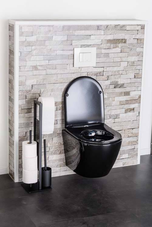 Hangtoilet Gary zwart verkort rimless + toiletbril ultradun softclose
