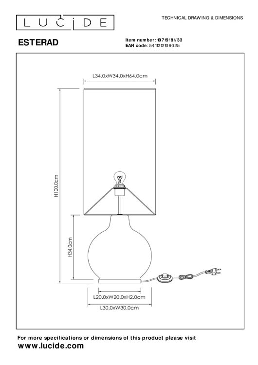 Lucide ESTERAD - Lampadaire - Ø 34 cm - 1xE27 - Vert