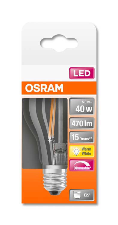 Lampe LED retro classic 40 E27 5W blanc chaud filament dimmable