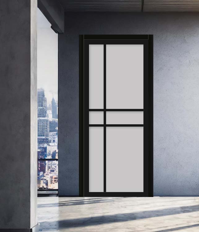 Complete deur 63cm steel look black 3 line helder glas 201,5 cm