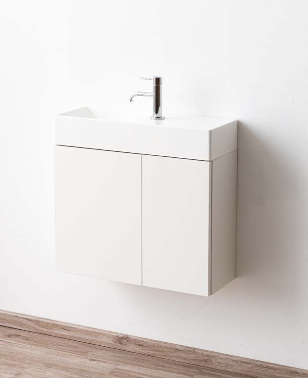 Meuble Dragan 600 mm 2 portes asym lavabo blanc brill