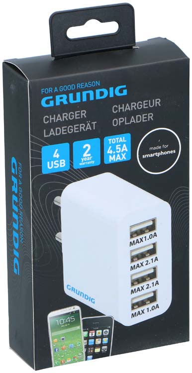 Chargeur USB 230V 4 portes Grundig 4x2.2x7 cm