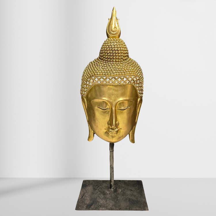 Tête de Bouddha sur socle or 85cm