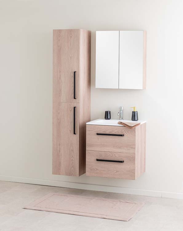 Meuble de salle de bain Chêne Bison 600 mm lavabo mat