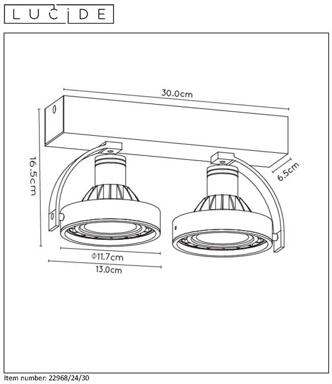 Lucide DORIAN - Spot plafond - LED Dim to warm - GU10 - 2x12W 3000K/2200K - Noir