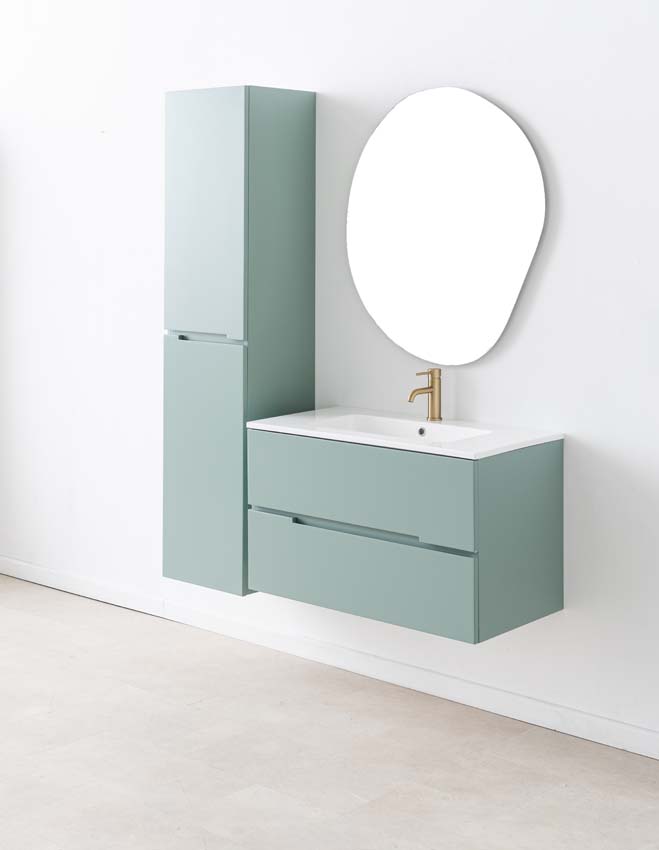 Meuble de salle de bain Truman gris-vert 900 mm lavabo blanc brilliant