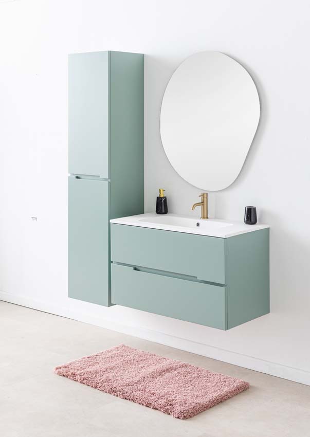 Meuble de salle de bain Truman gris-vert 900 mm lavabo blanc mat