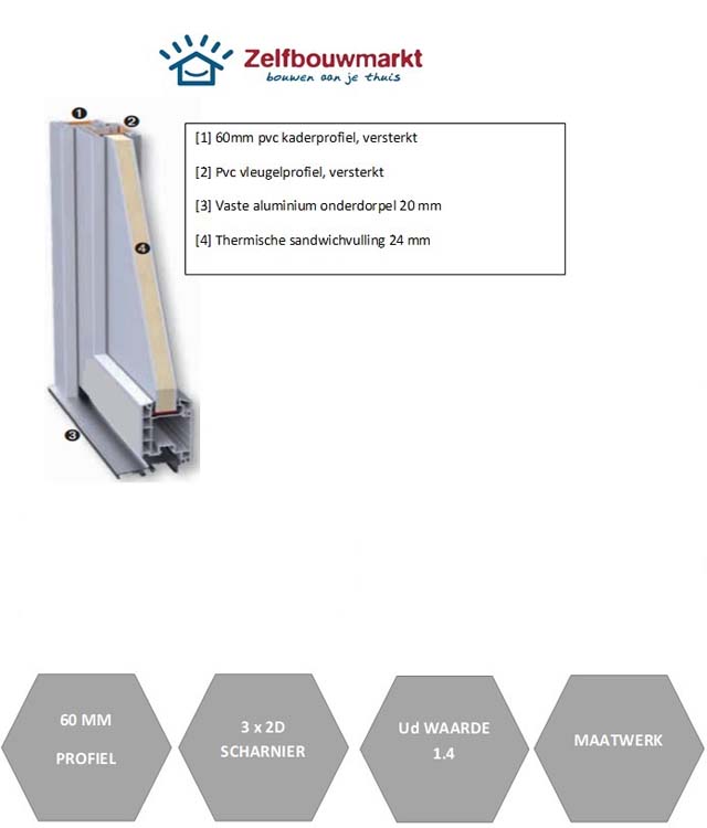 Buitendeur pvc antra/wit R MW Elbe