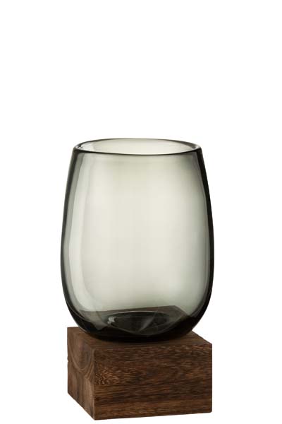 Vaas op voet hoog glas donkerbruin large 15.5x15.5x26.5 cm