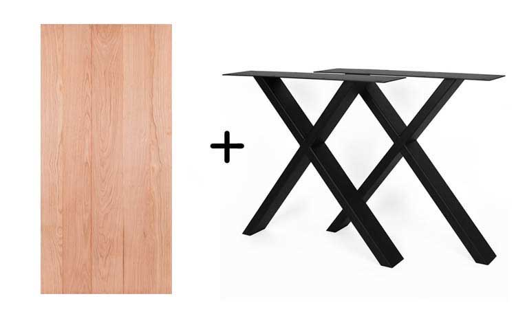 Tafel Country eik met zwart X-onderstel