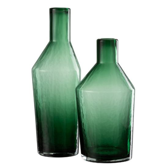Fles decoratief glas groen oneffen 14 x 14 x 28 cm
