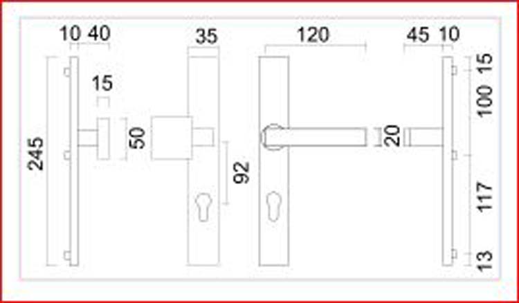 Garniture de securité rectangulaire bequille + bouton noir struct.uv