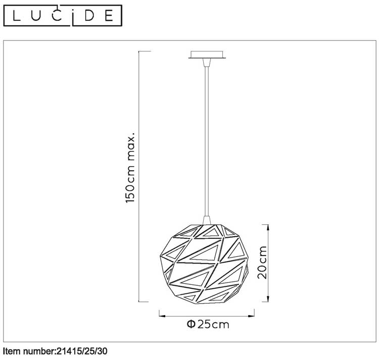 Lucide MALUNGA - Hanglamp - Ø 25 cm - E27 - Zwart