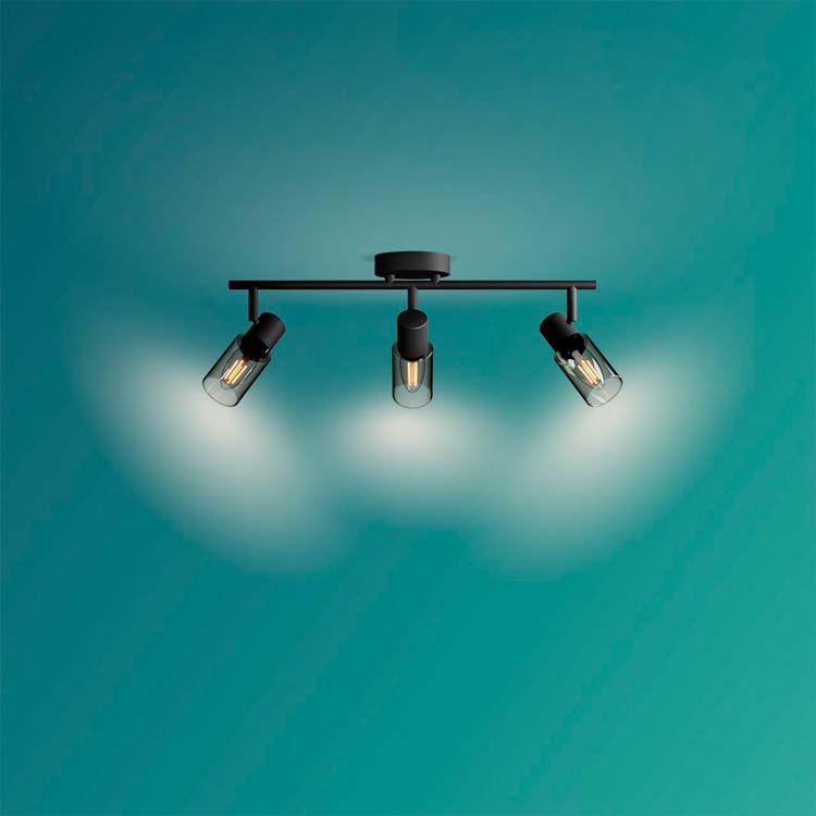 Opbouwspot - glas lang - dimbaar - E14 - 3x25W - excl lamp - zwart