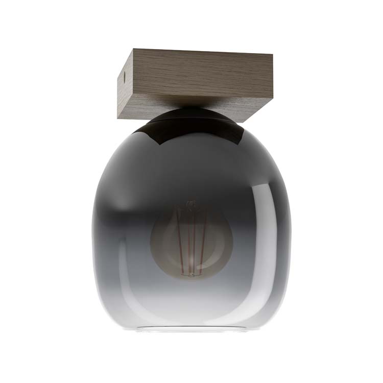 Plafonnière noir-bois verre smockey grey Ø 14,5 cm E27