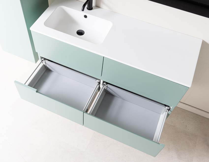 Meuble de salle de bain Truman gris-vert 1200 mm lavabo blanc mat gauche