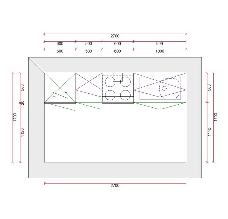 Cuisine bloc 3A premium - 270cm - porte cadre - sans appareils