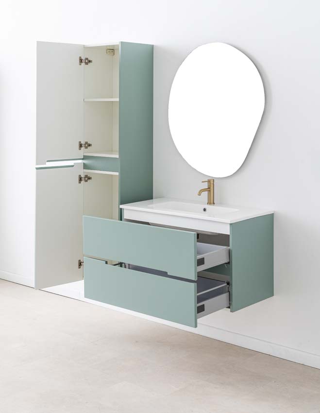 Meuble de salle de bain Truman gris-vert 900 mm lavabo blanc brilliant