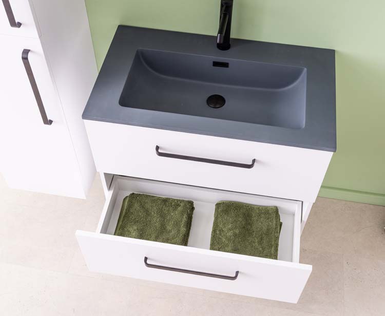 Meuble de salle de bain Bison laqué blanc mat 800 mm lavabo ciment