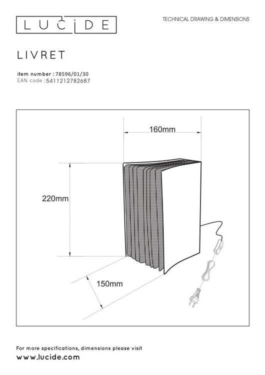 Lucide EXTRAVAGANZA LIVRET - Tafellamp - 1xE14 - Zwart