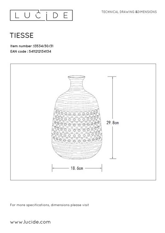 Lucide TIESSE - Tafellamp - Ø 18,6 cm - 1xE14 - Wit