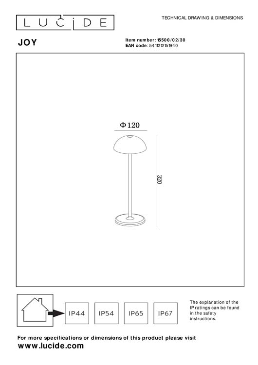 Lucide JOY - Lampe de table Extérieur Rechargeable - Batterie - Ø 12 cm - LED Dim. - 1x1,5W 3000K - IP54 - Noir