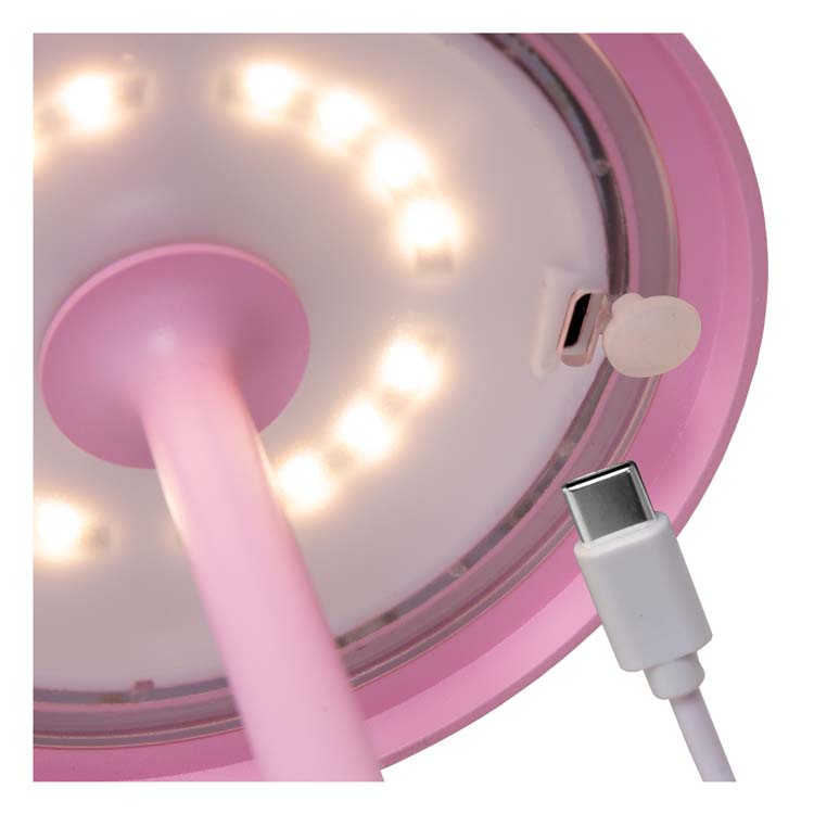 Lucide JOY - Oplaadbare Tafellamp Buiten - Accu/Batterij - Ø 12 cm - LED Dimb. - 1x1,5W 3000K - IP54 - Roze