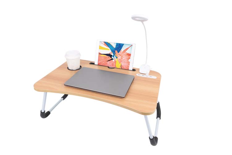 Table de laptop pliable en bois avec des portes USB 60x40x27 cm