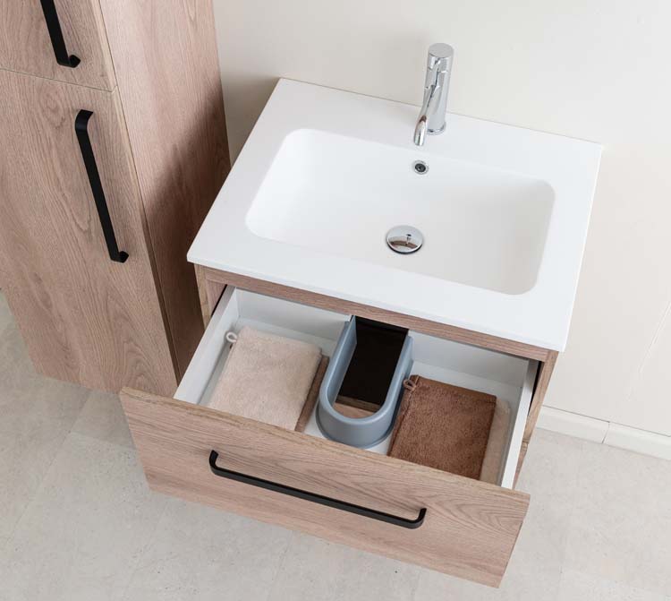 Meuble de salle de bain Chêne Bison 600 mm lavabo mat