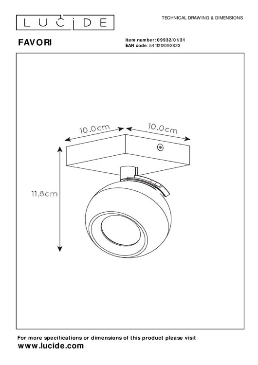 Spot plafond - 1xGU10 - Blanc - Balle - Rond