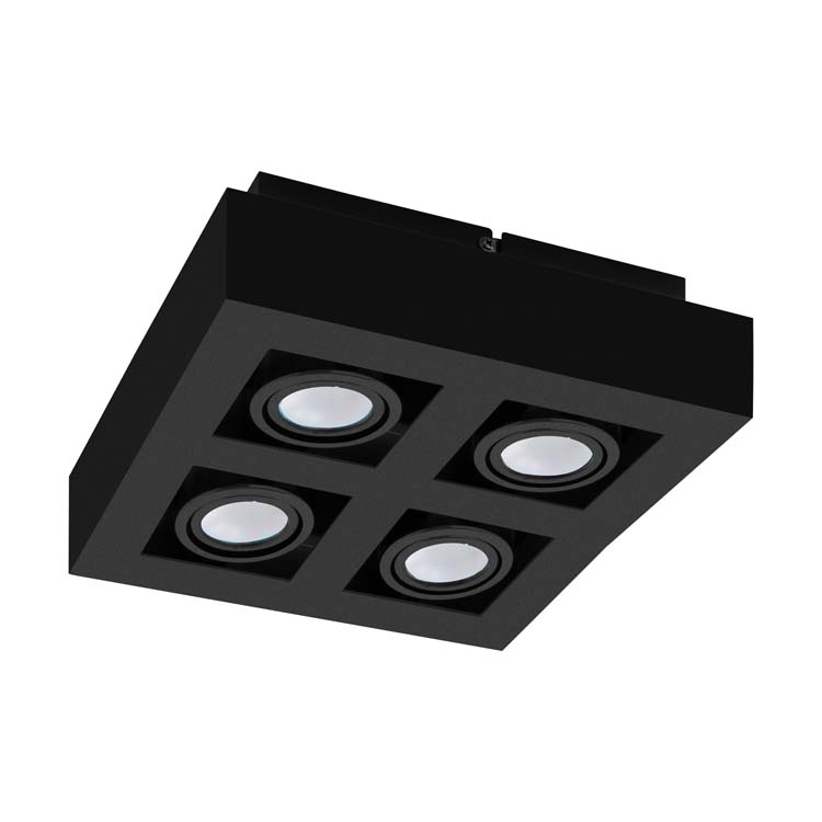 Spot plafond - aluminium - dimmable - GU10 - 4x5W - lampe incl - noir - 345 lumen - 3000K