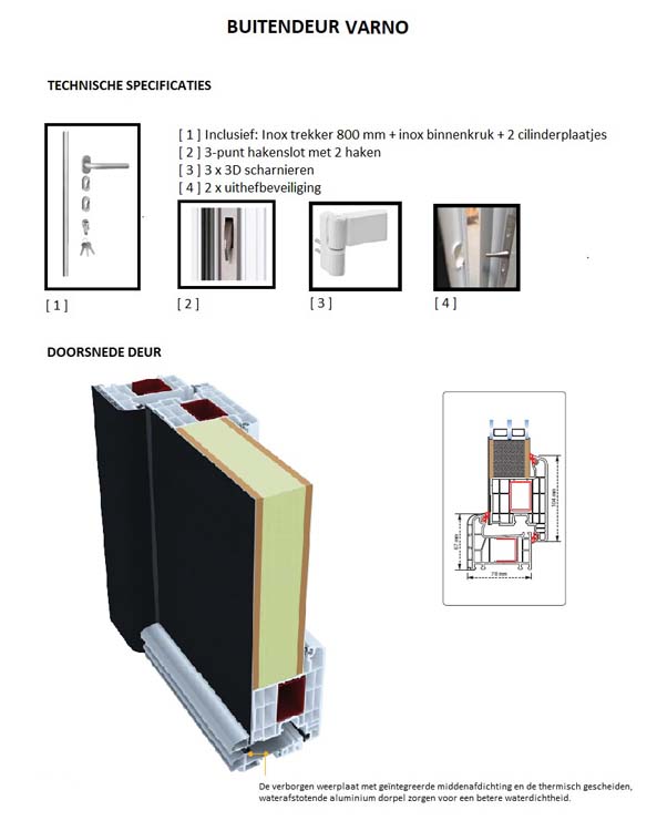 Buitendeur pvc inbraakwerend met alu afwerking Varno anthra maatwerk R