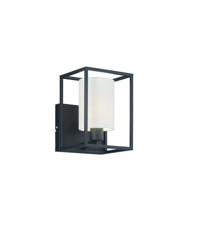 Wandlamp zwart wit linnen excl lamp 1xE14 hoogte 22cm