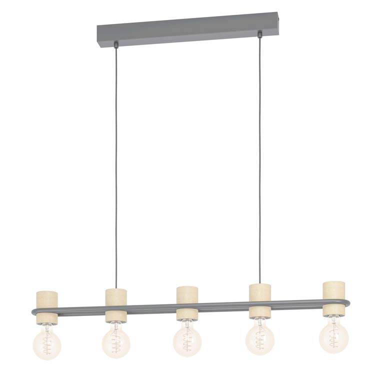 Suspension bois/noir E27 5x40W