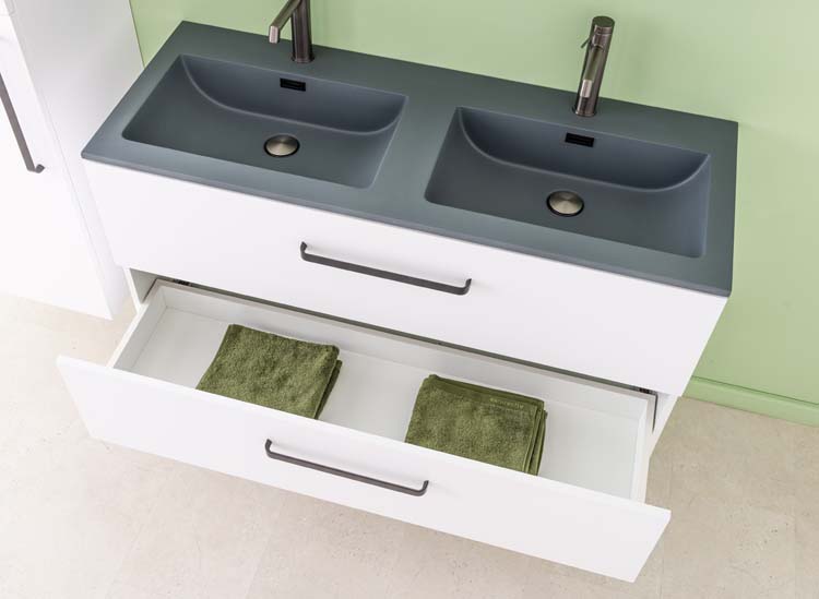 Meuble de salle de bain Bison laqué blanc mat 1200 mm lavabo noir