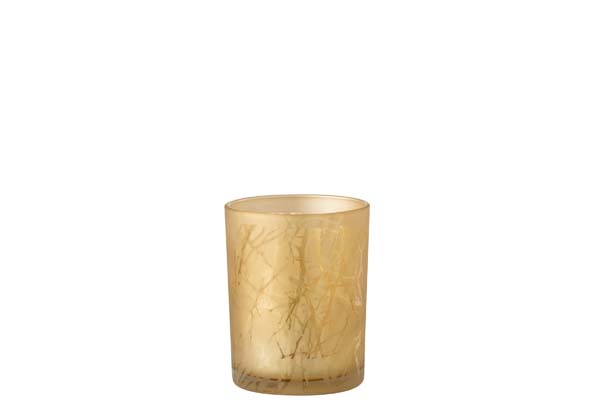 Windlicht takken glas goud medium 10x10x12.5 cm