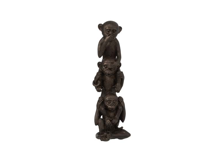 Statue de singe qui entend, voit et avale 9,5 x 9 x 32,5 cm