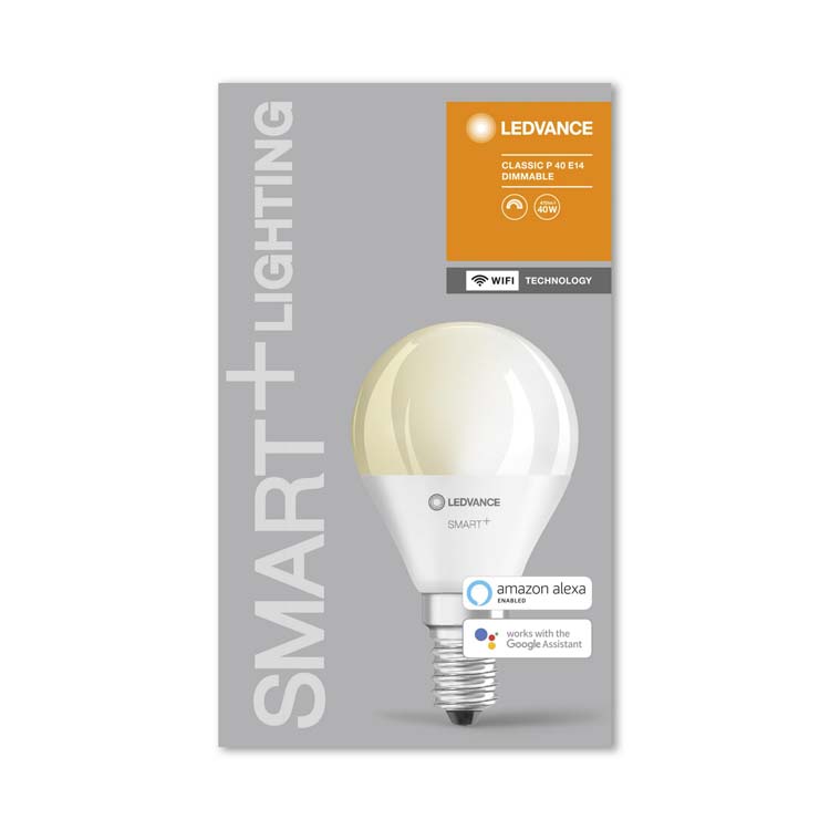Lampe LED smart + WiFi p40 E14 5W blanc chaud dimmable