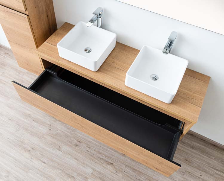 Meuble de salle de bain Daria chêne brun doré 1400 mm tablette en saillie melamine